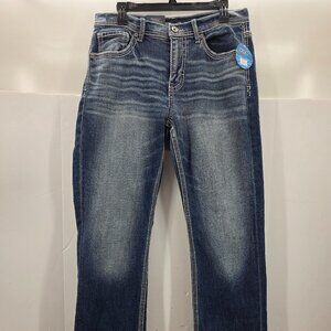 Buckle BKE Tyler Straight Leg Jeans Mens 32x34 Blue Stretch Whiskered Denim